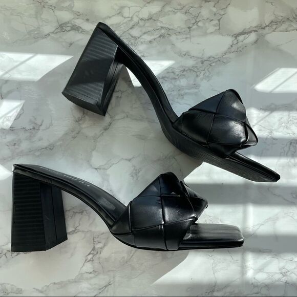 Princess Polly by Midnight Girls Club THE BISOU WOVEN SQUARE TOE HEELS BLACK - Picture 9 of 11